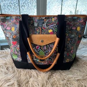 Vintage Dooney & Bourke shopper tote retired Whimsey Print Black key leash Rare